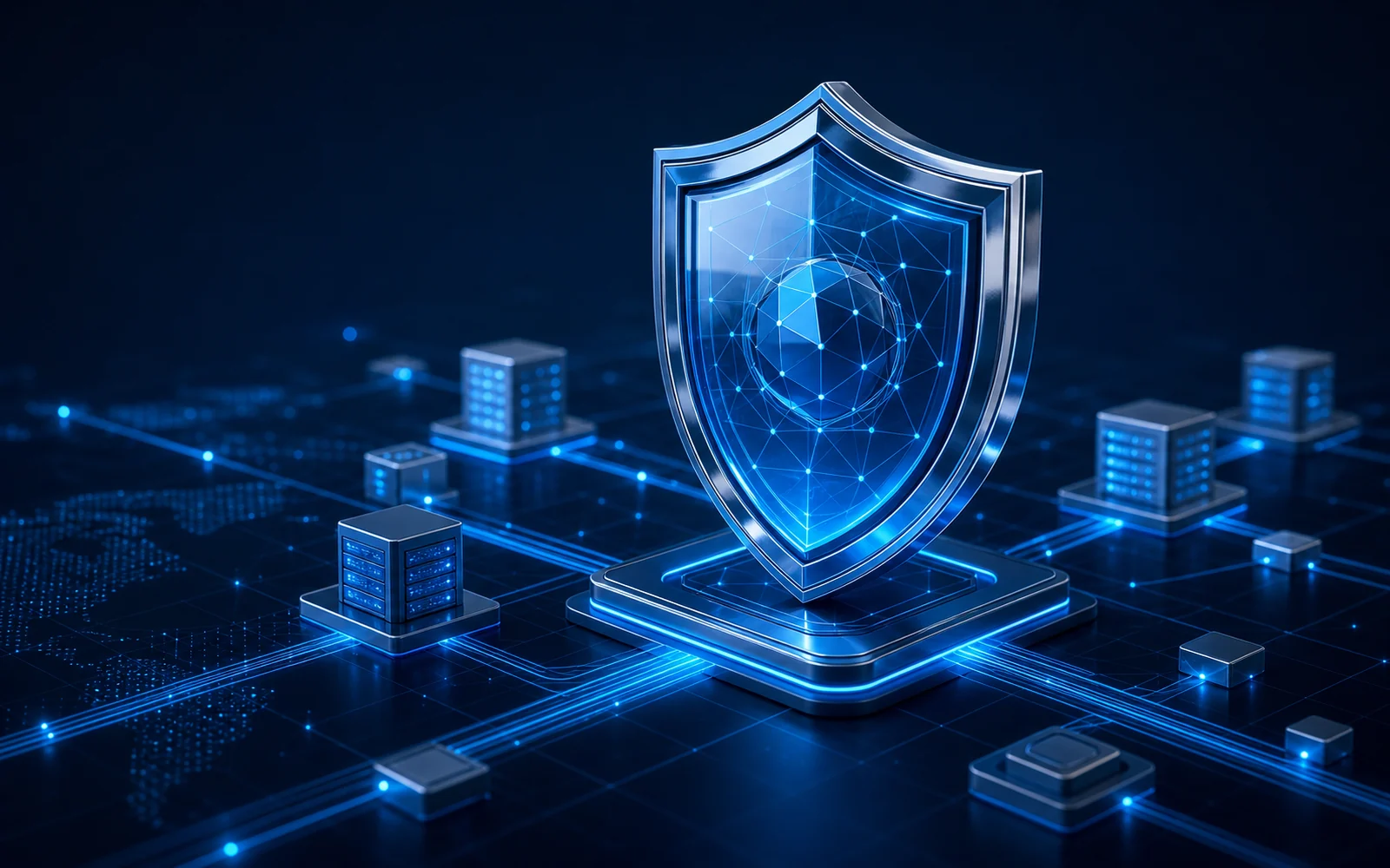 Premium enterprise cybersecurity shield protecting digital infrastructure
