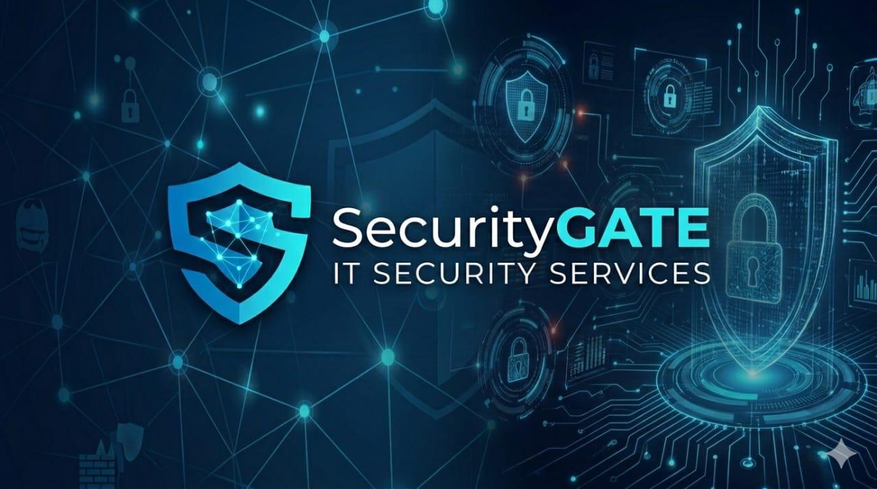 Security Gate visual reference with shield and network motif